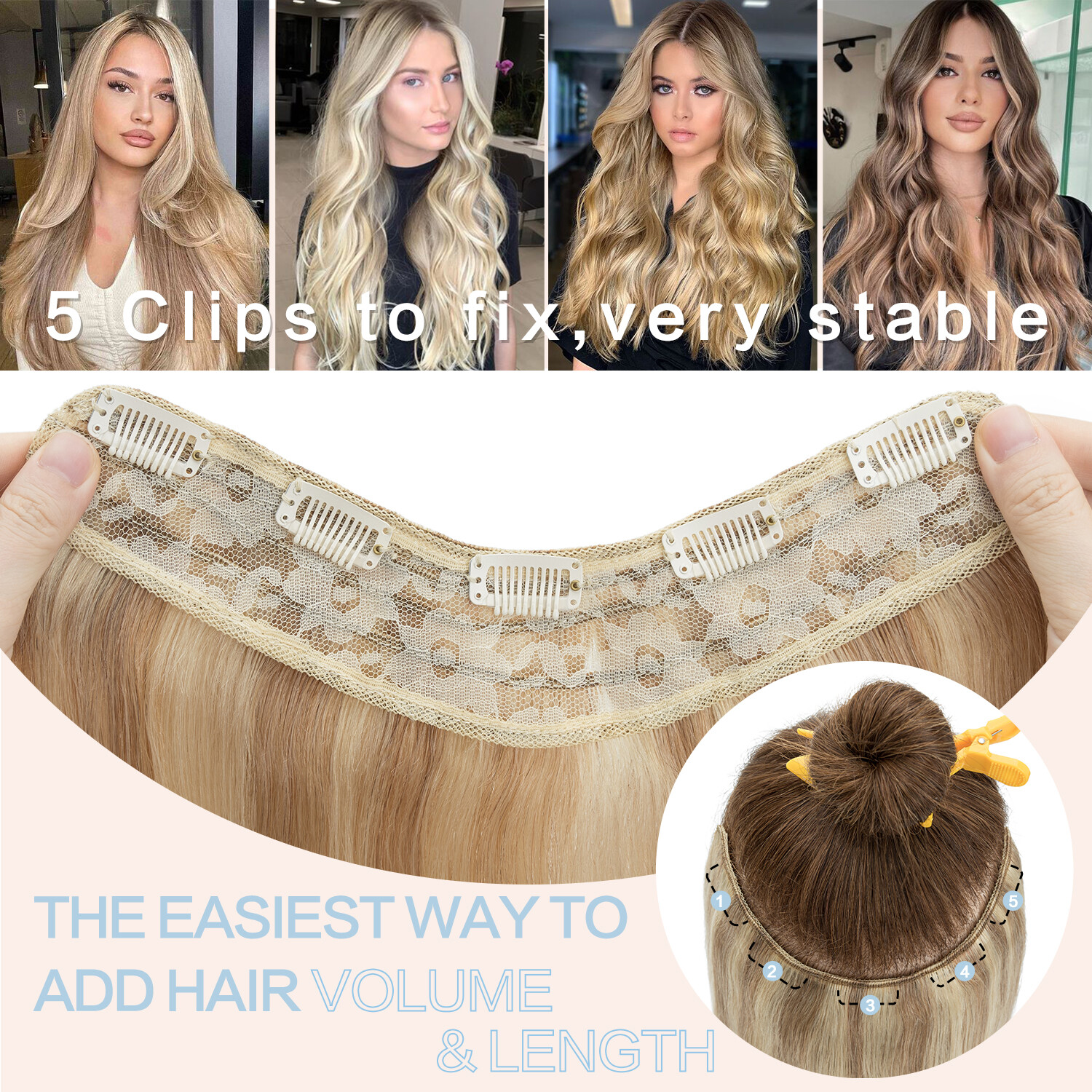 One Piece 100% Remy Clip In Human Hair Extensions 3/4Full Head U Part MY-LADY US