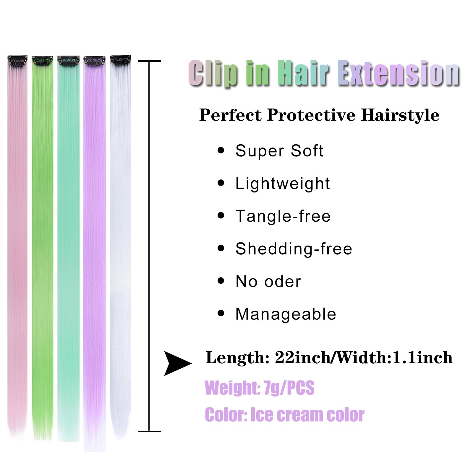 Ice Cream Color 32Pcs Colored Hair Extensions,Multi-colors Party Highlights C…