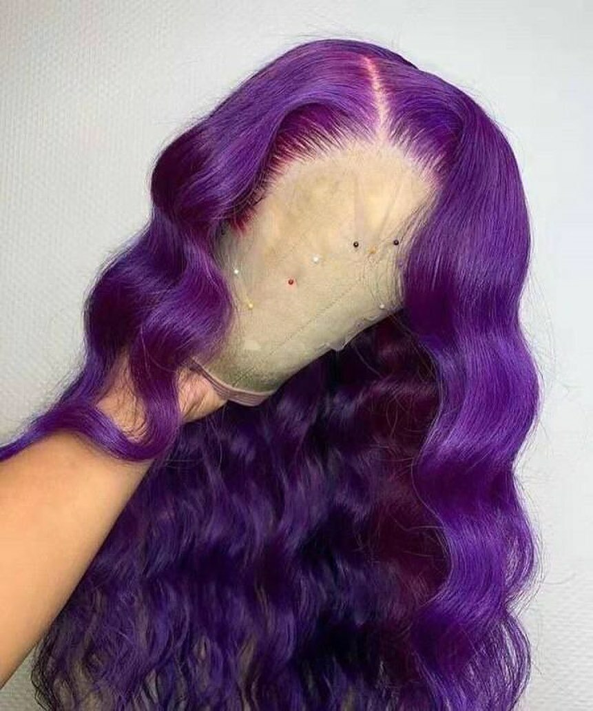 Dark Purple Wavy Lace Front Wigs Wave Synthetic for Women Fashion Party Costume