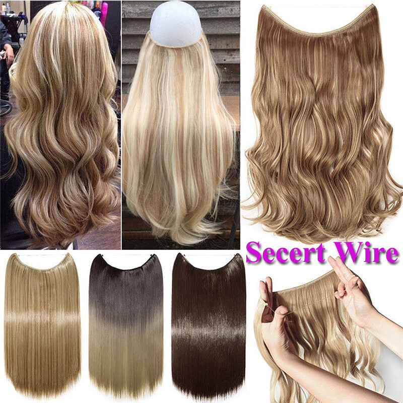 US Long Wire In Hair Extension One Piece Invisible Real Natural Fake Hairpieces