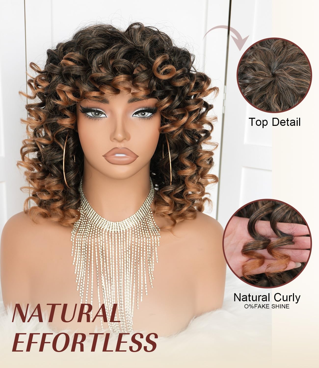 Short Curly Wigs for Women with Bangs Big Bouncy Fluffy Kinky Curly Wig Soft …