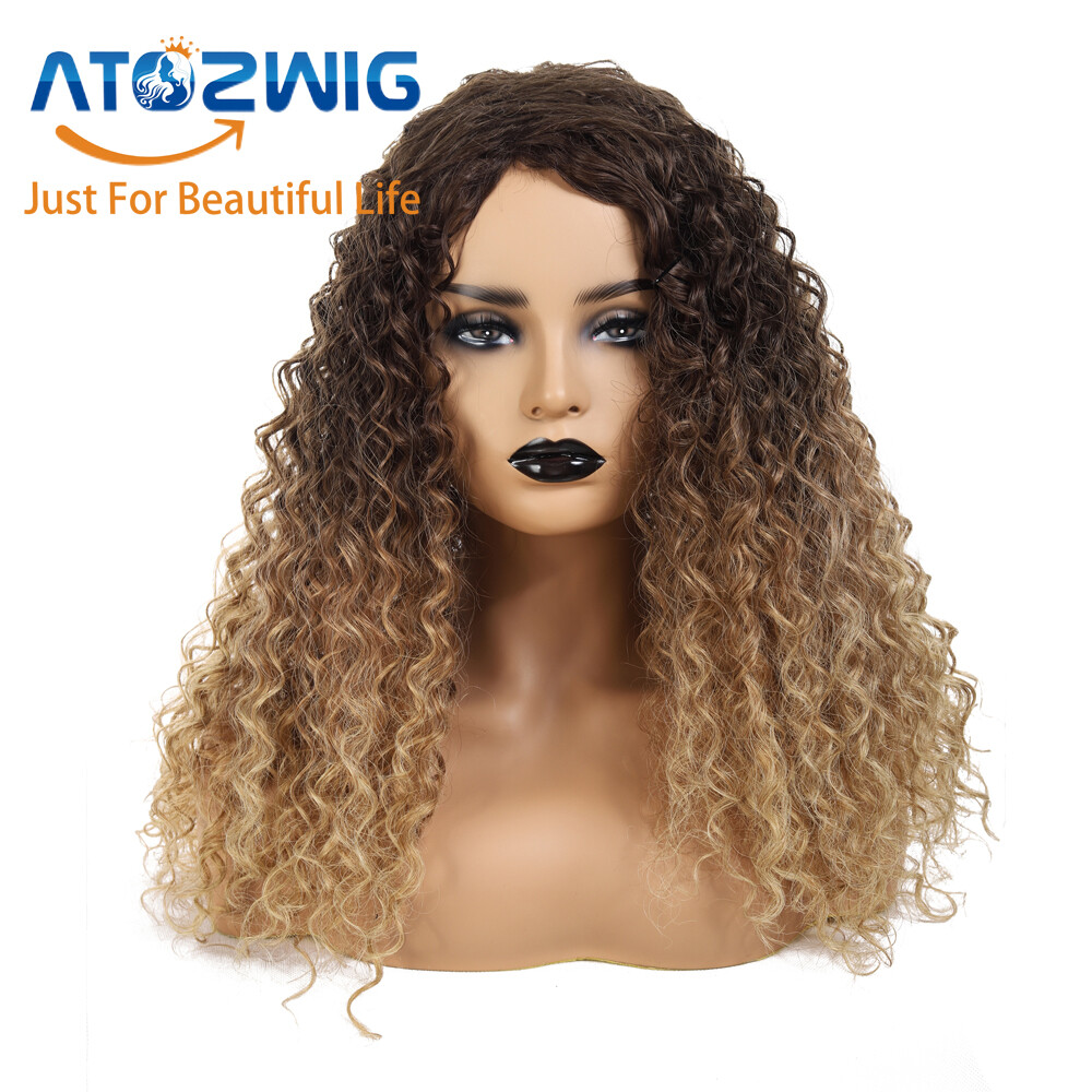 Ombre Blonde Long Deep Curly Heat Hair Synthetic Wigs for African American Women