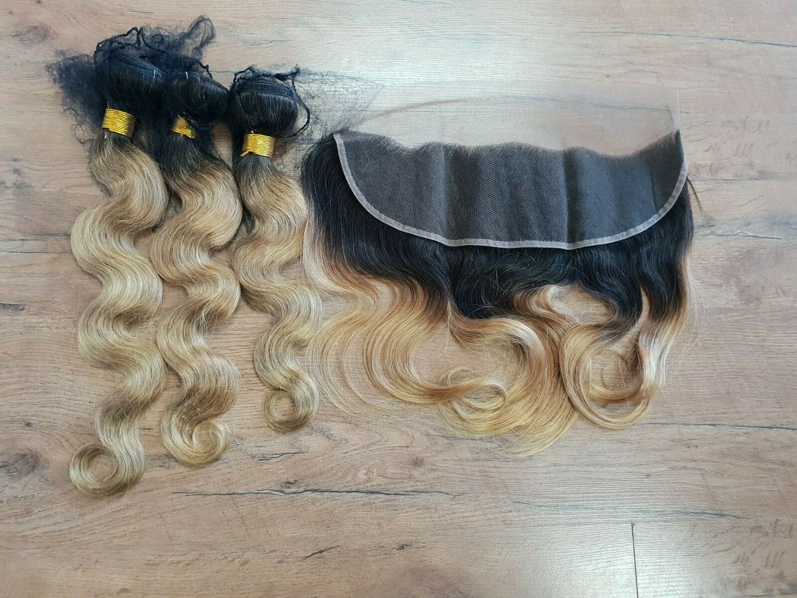 HONEY BLONDE 27# ROOT BRAZILIAN VIRGIN HUMAN HAIR BODY WAVES 16+18+20&14 FRONTAL