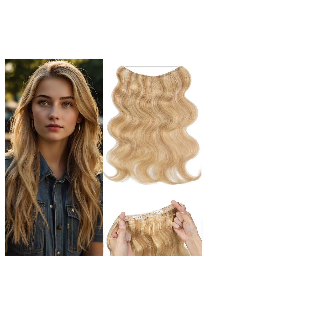 Rich Choices Halo Hair Extensions Real Human Hair Wave Wire In Hair Extensions