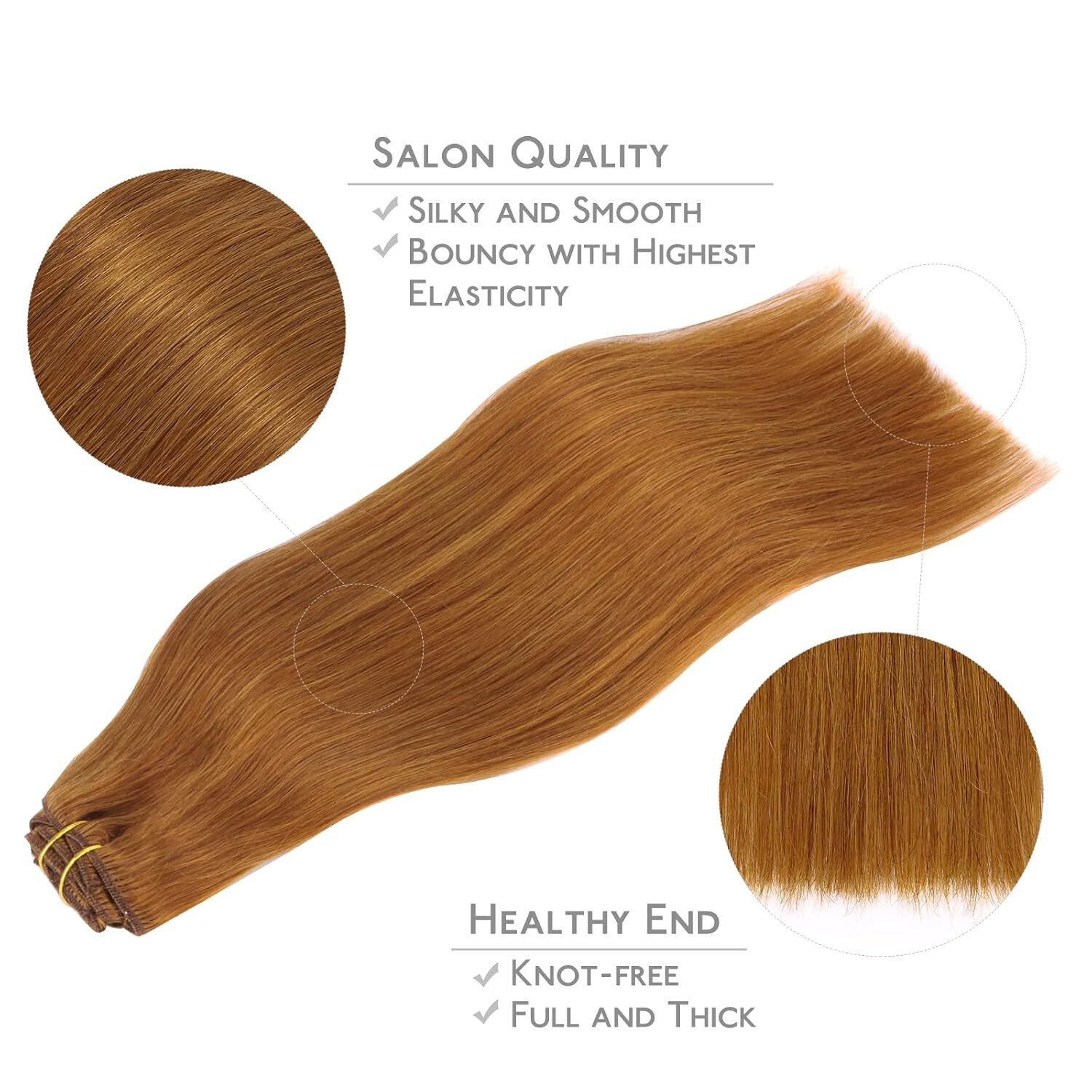Wennalife Clip in Hair Extensions Real Human Hair 16 inch 7 Pieces Dirty Ginger