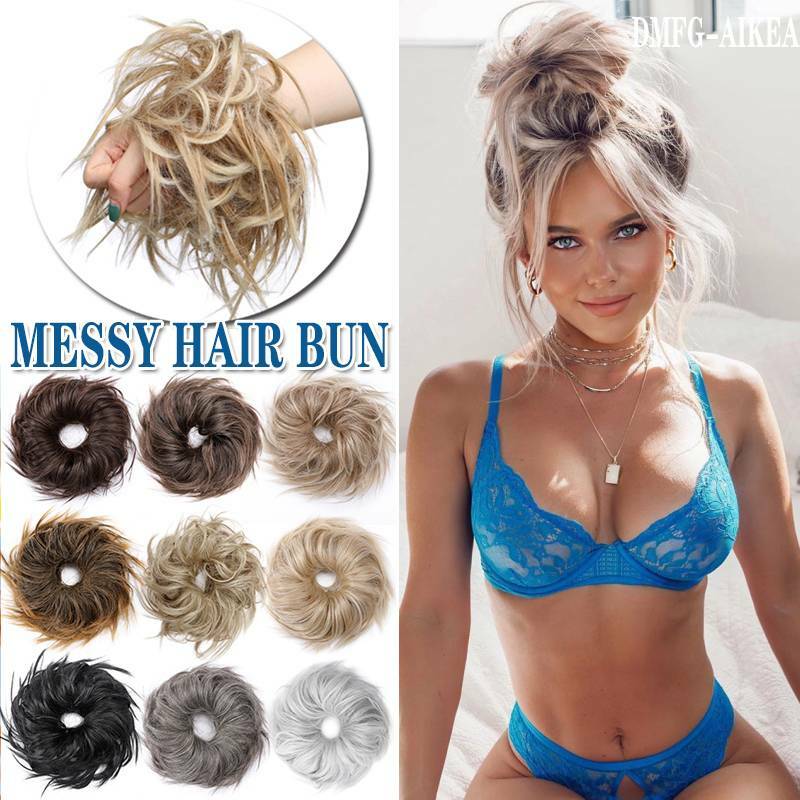 THICK Messy Bun Hair Piece Scrunchies Updo Cover Curly Hair Extensions for Human