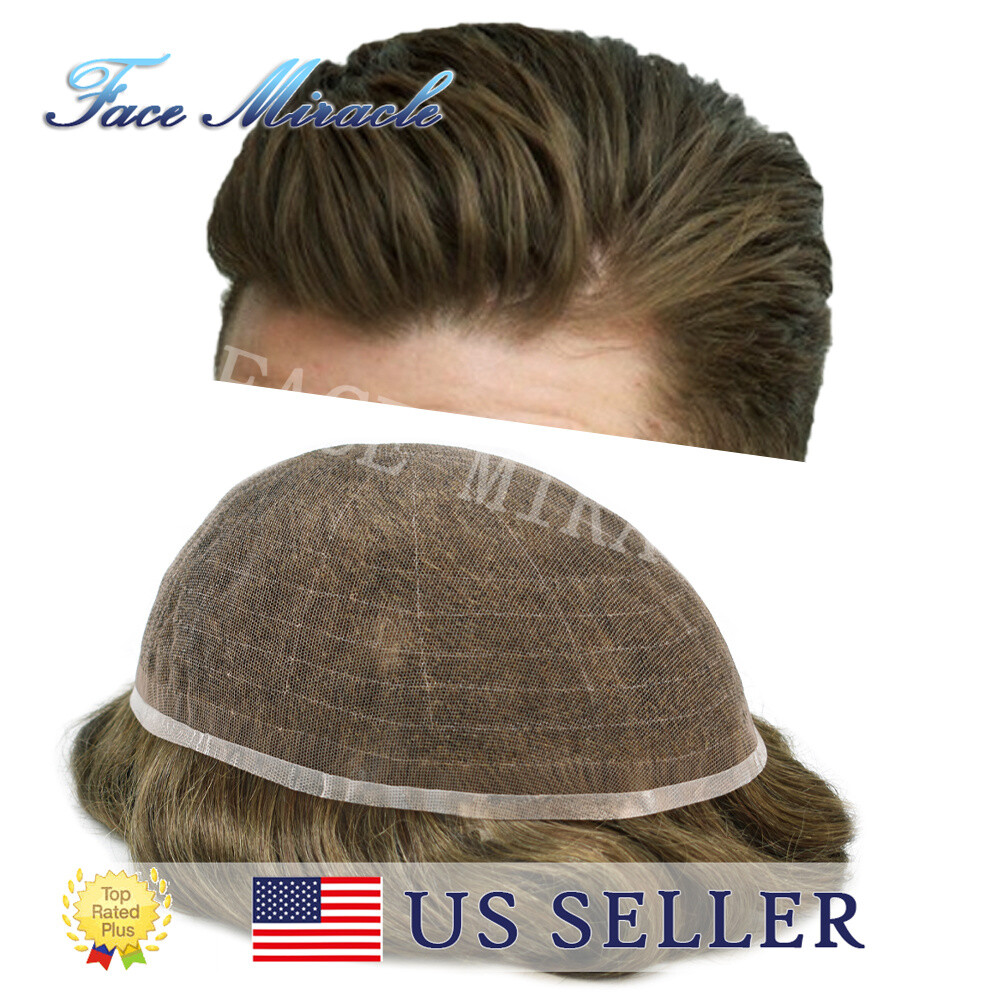 Mens Toupee Human Hairpiece Full French Lace Toupee for Men Hair Replacement Wig
