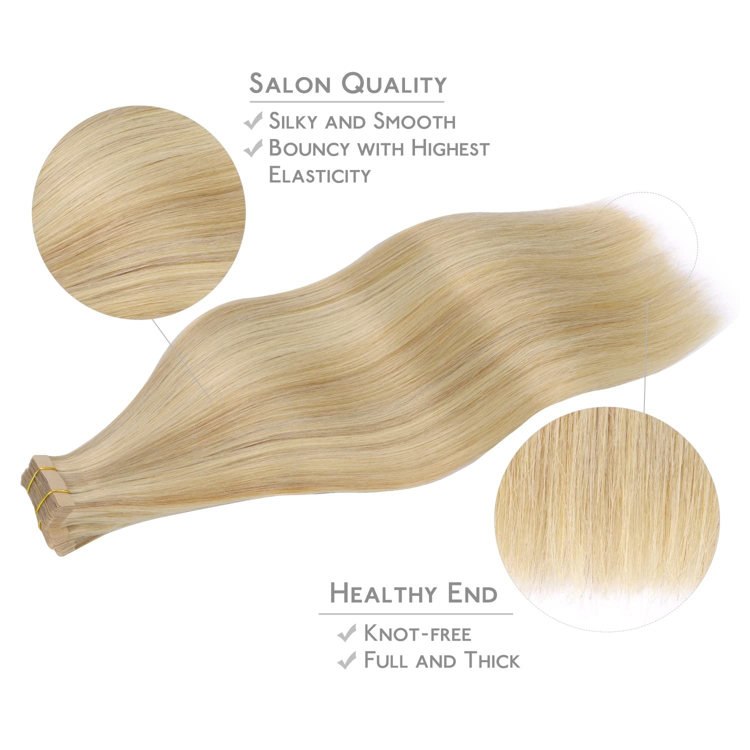 Soft and Shiny 20pcs 18″ Light Blonde Tape-In Hair Extensions – Remy Quality