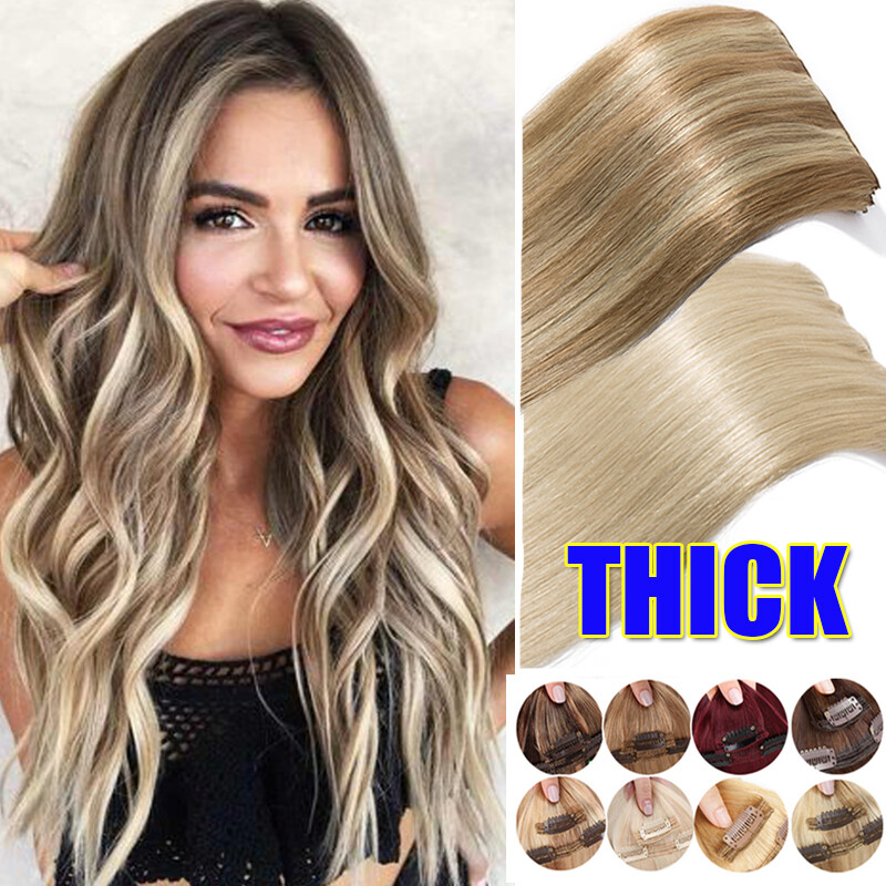 22 24 26 Double Weft Clip In Remy Human Hair Extensions THICK Full Head BLONDE F