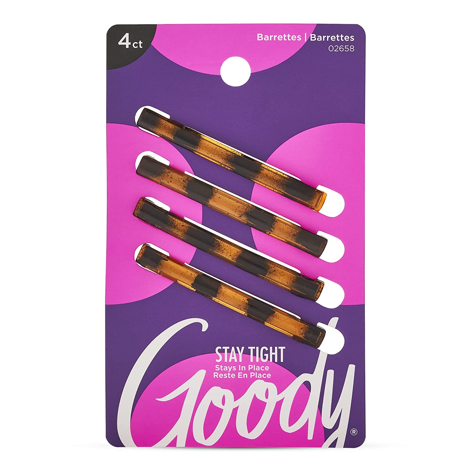 Goody Stay Tight Hair Barrettes, 4 Ct, Mock Tort, SlideProof Flat Clips