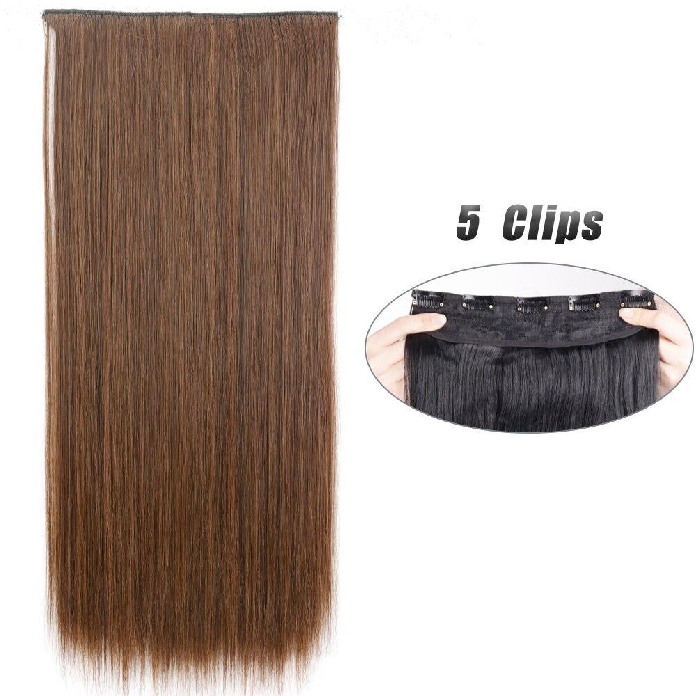 Synthetic 5 Clip In Hair Extension Long Straight Hairstyle Hairpiece Black Brown