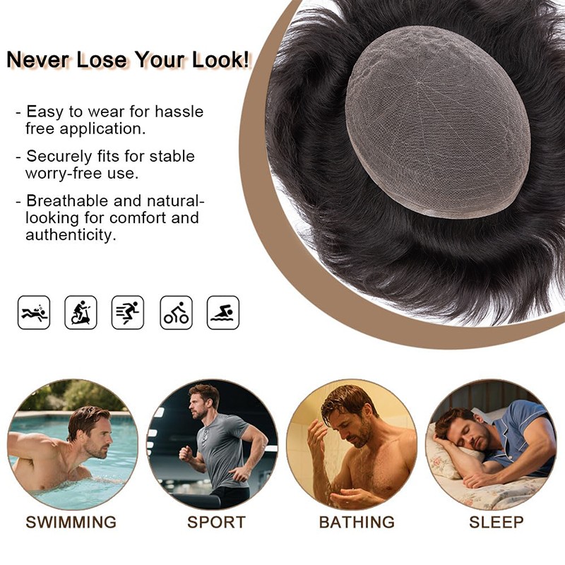 Mens Hair Replacement Ultra Thin Skin Toupee All Colors Hairpiece PU System Wigs