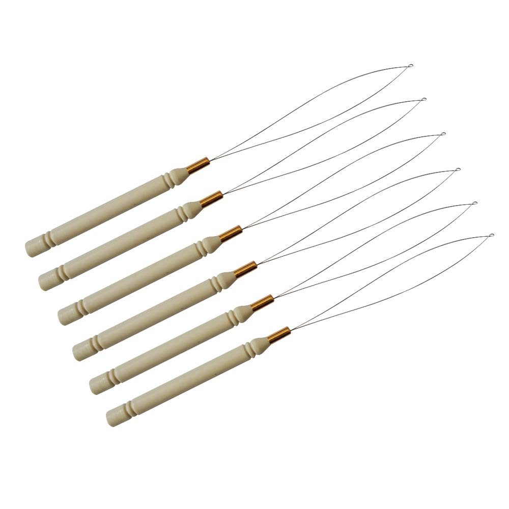 6 Pcs Hair Extension Loop Needle Threader Wire Pulling Hook Tool Micro Rings
