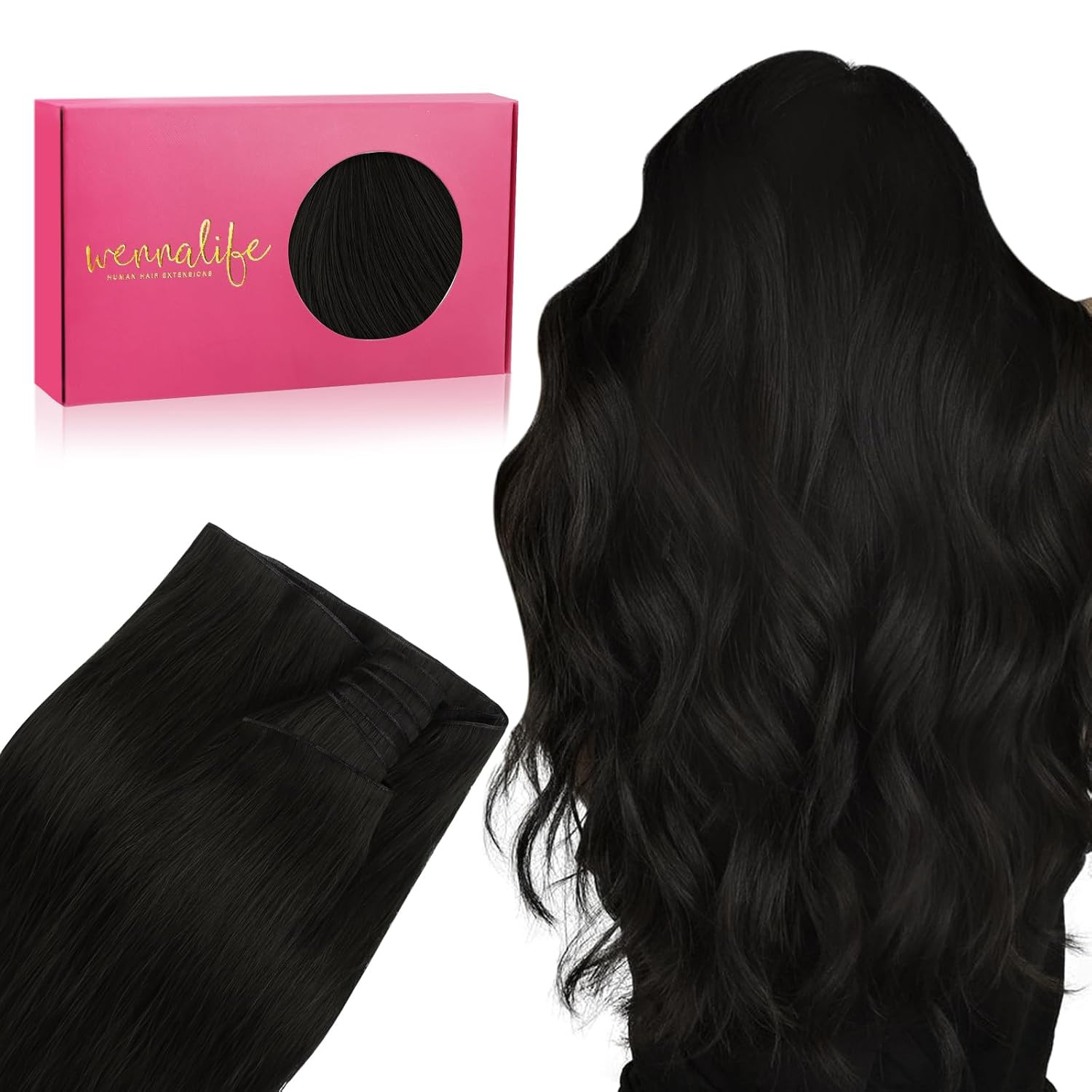 WENNALIFE Genius Sew in Weft Hair Extensions Real Human Hair, 14″ 40g Natural Bl