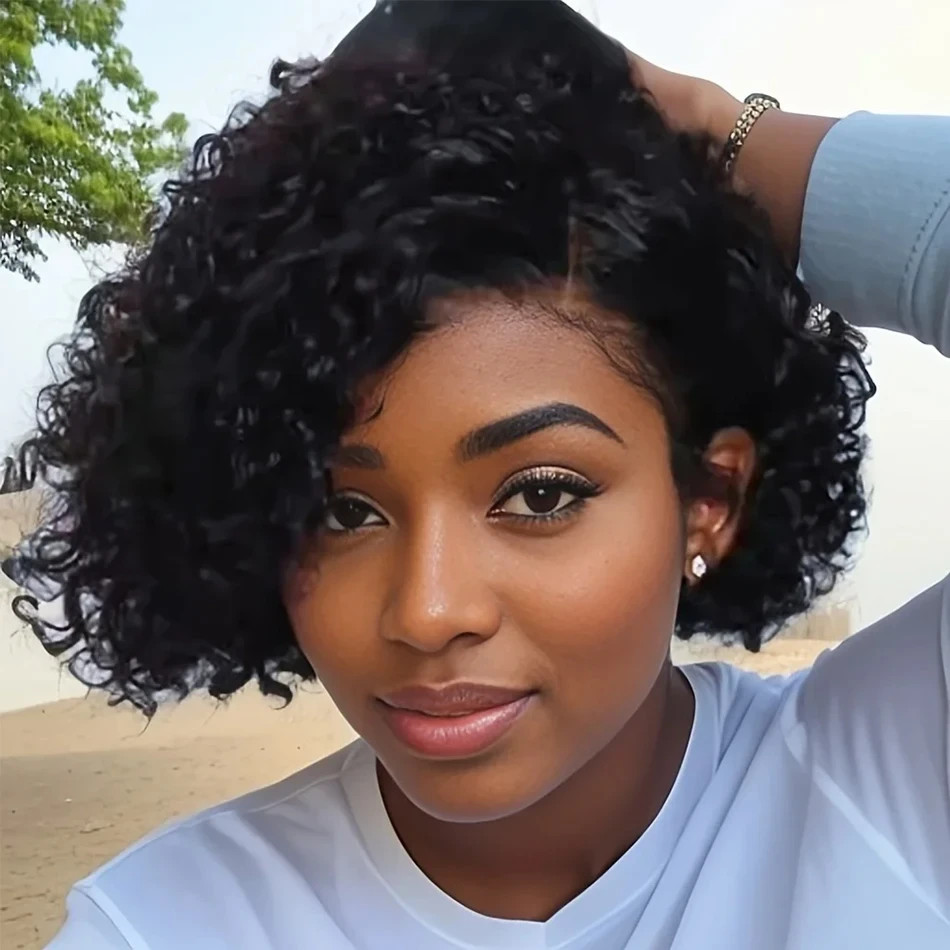 Short Curly Pixie Brazilian Human Hair Wig – 13×4 Lace Front – 8″ – 250% Density