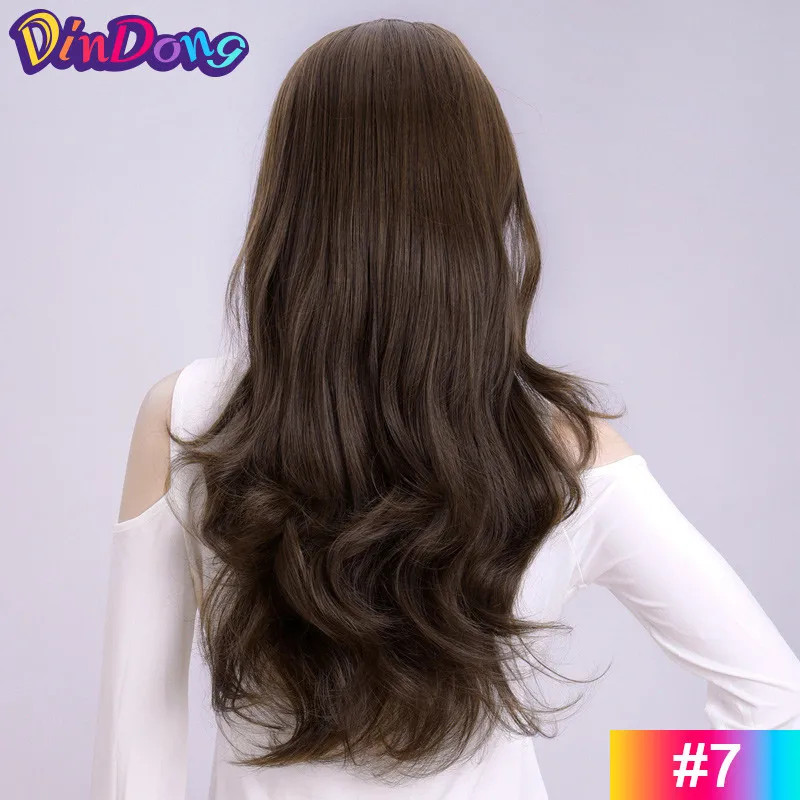 Clips In 24 Inch Blonde Synthetic Long Wavy 3/4 Half Wig Hairpieces For Women