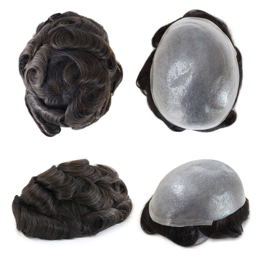 Mens Toupee Human Hair Replacement Full Poly Skin Injected PU System Men Wig AAA