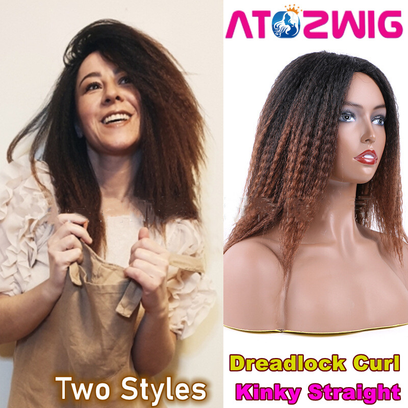 Synthetic Kinky Straight African YaKi Hair Dreadlock Curly Ombre Wig For Women