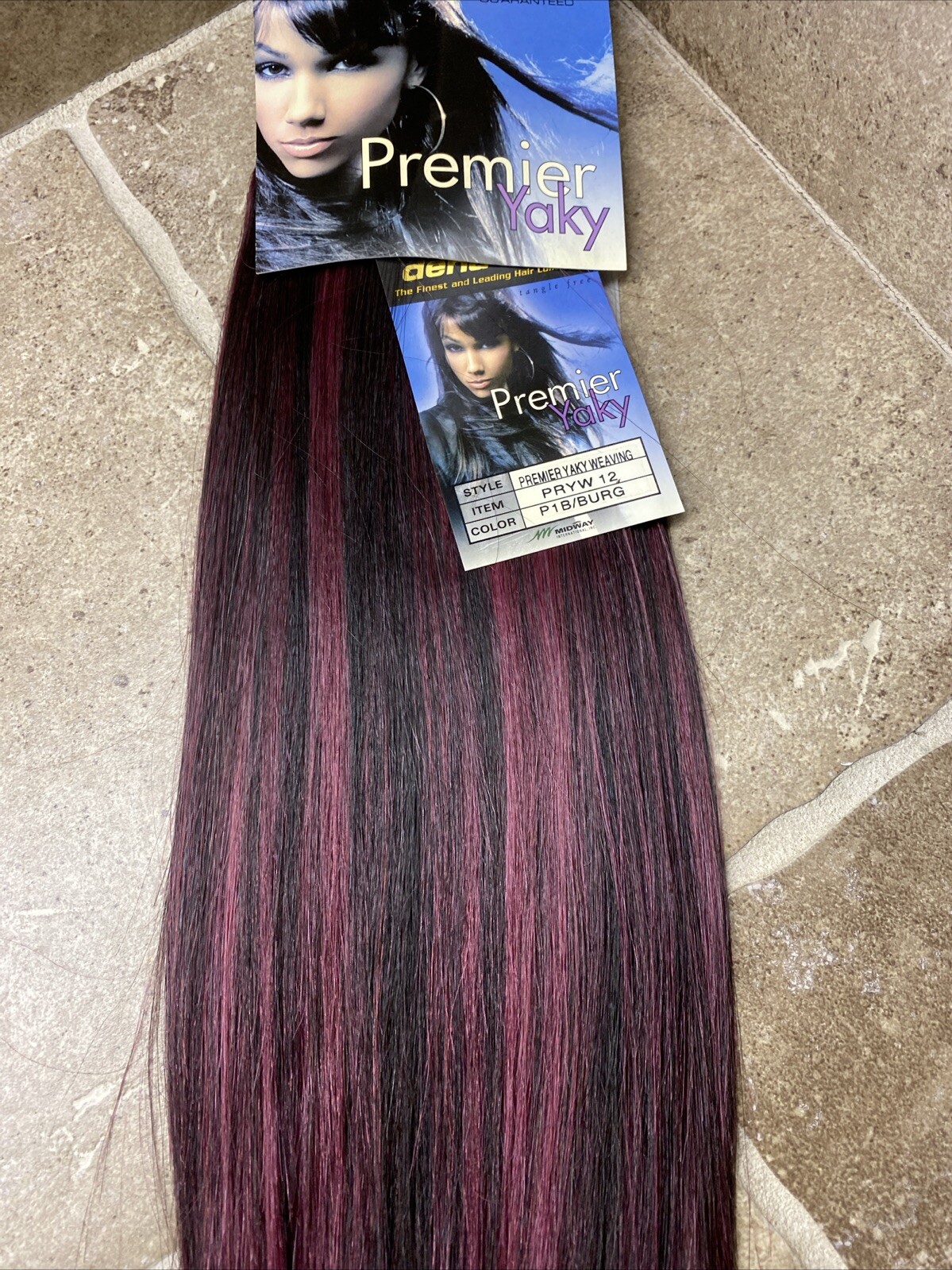 Dena Cali Premier Yaki 12” Color P1B/Burgundy Black Human Hair Weaving 2 Tone
