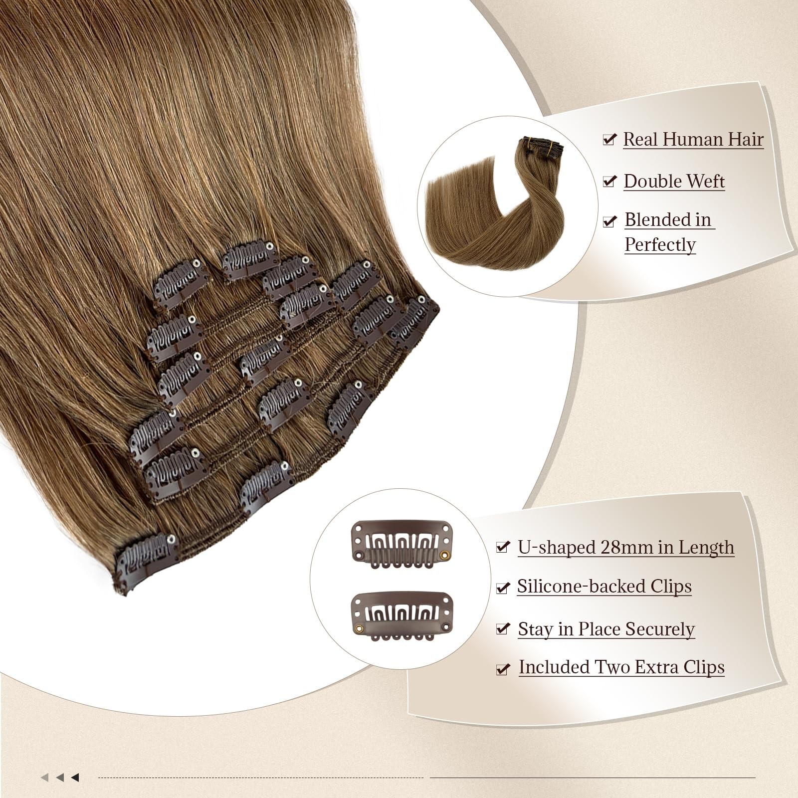 Licoville Ash Brown Hair Extensions Real Human Hair Clip On 15 Inch Thick