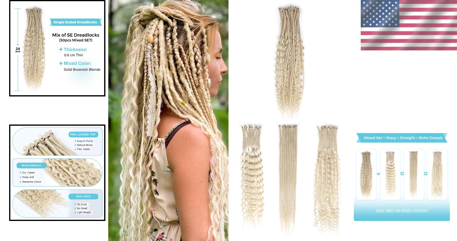 Blonde 24in Dreadlock Extensions – 30pcs Mixed Styles for Effortless Chic