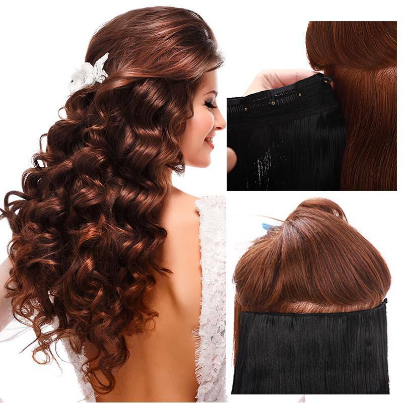 Soft Thick As Human Hair Synthetic 3/4 Full Head Clip In Hair Extension Black