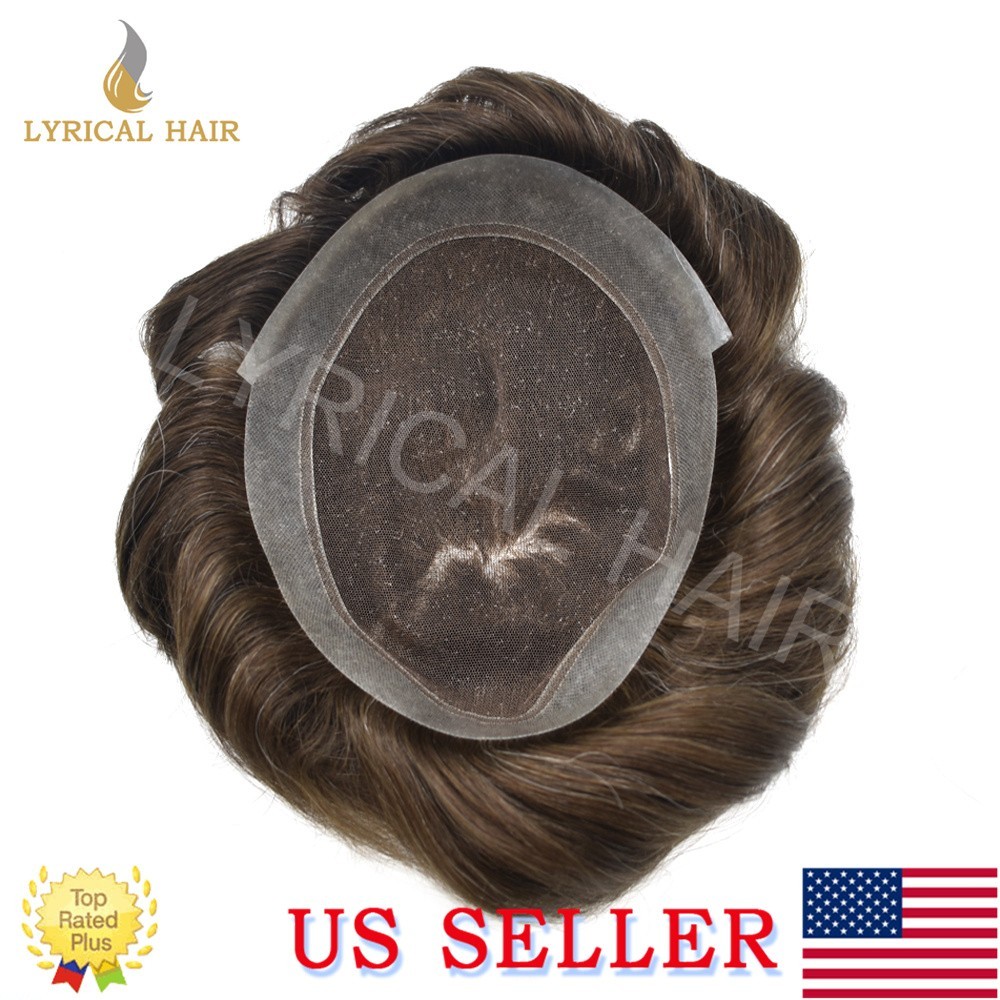 US Men’s Toupee French Lace PU Human Hair Invisible Hairpiece Replacement System