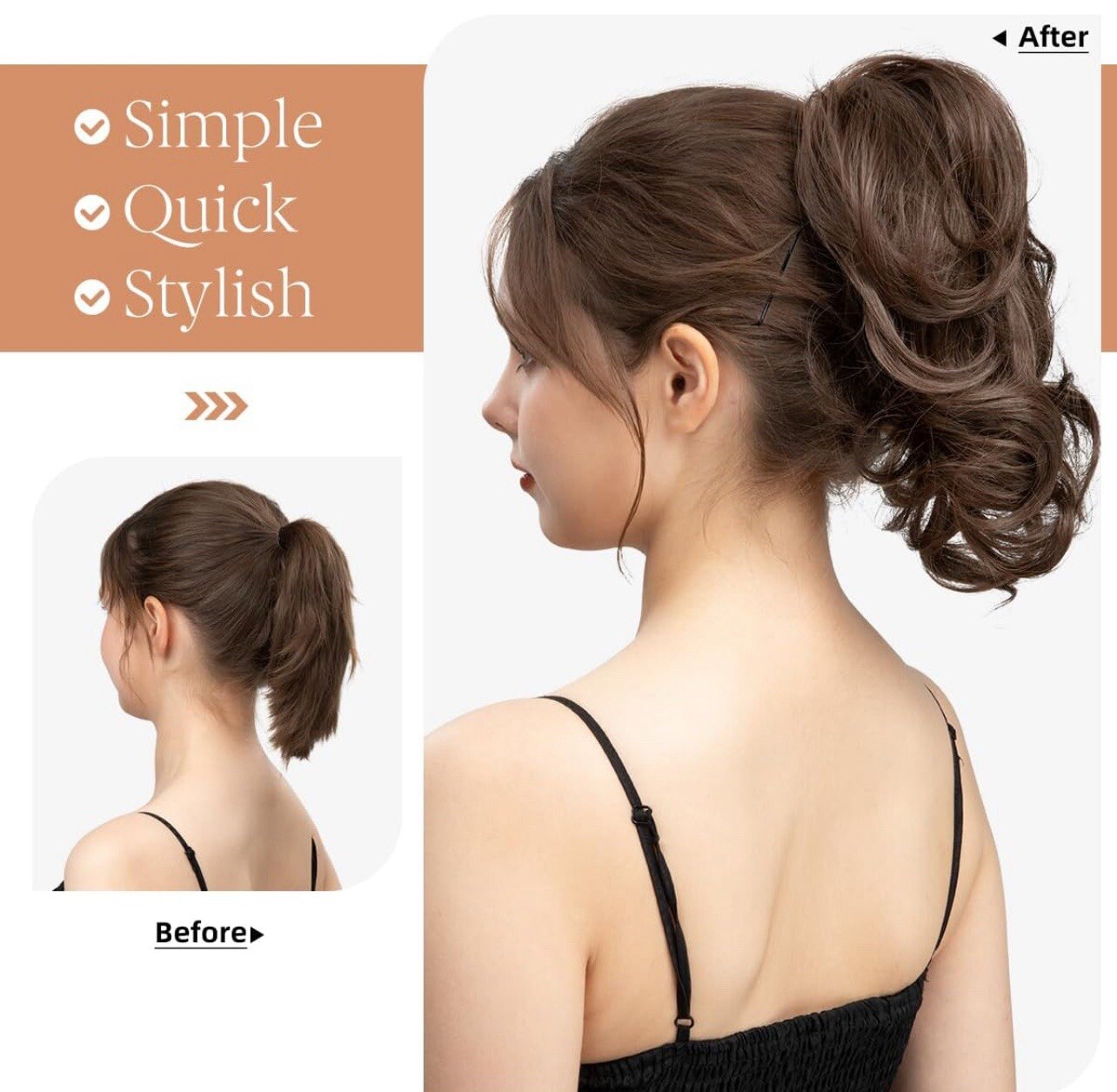 CJL HAIR Claw Clip Ponytail – Short Bendable Metal Messy Bun Hair Extension –