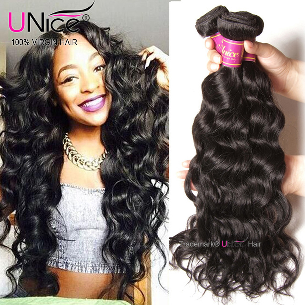 UNice Brazilian Natural Wave Human Hair Extensions 4 Bundles Virgin Hair Weaves