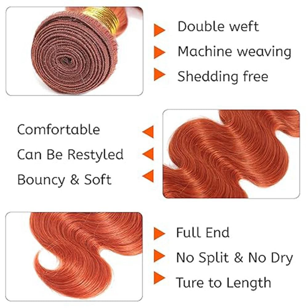 Ratheinhi Ginger Orange Human Hair Bundles 26 28 30 Inch Body Wave 350 Bundle