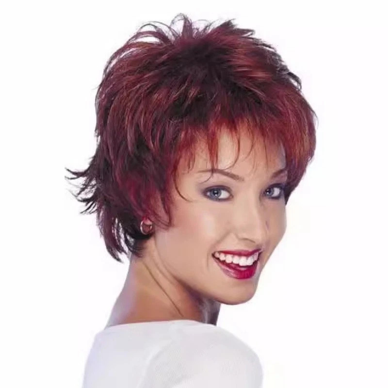 Wine Red Wig Short Layered Pixie Cut Hair Wigs For Women Synthetic Cosplay Wig
