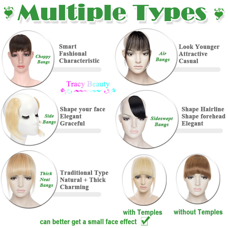 Flat Wispy Air Fringe With Temples 100% Remy Human Hair Bangs Clip In Beauty US