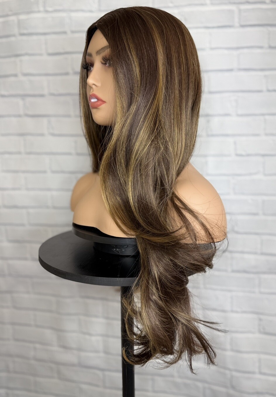 Ash Green Wig 24 Inches Long Middle Part Wavy Layered