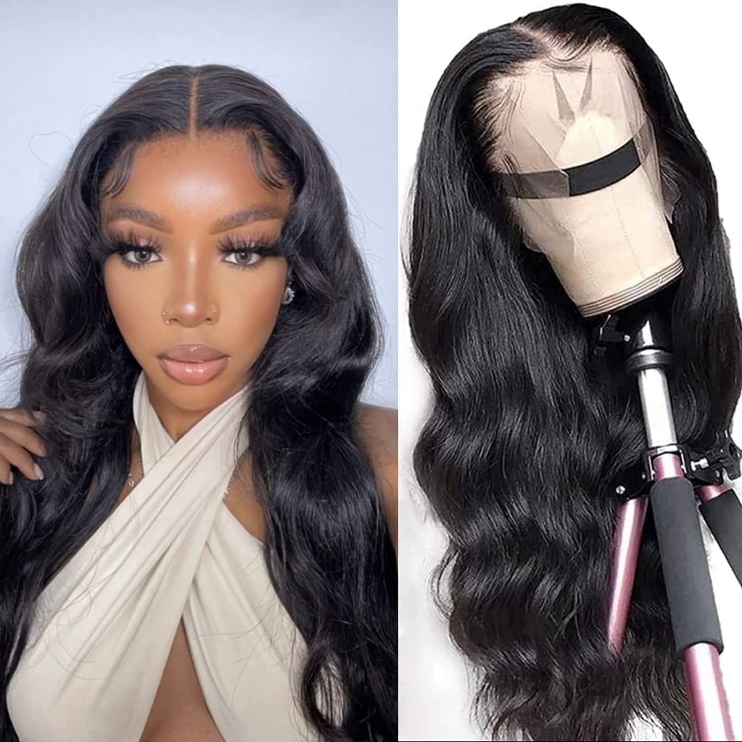 Long Body Wave Lace Front Wigs Heat Resistant Natural Black Wigs With Baby Hair