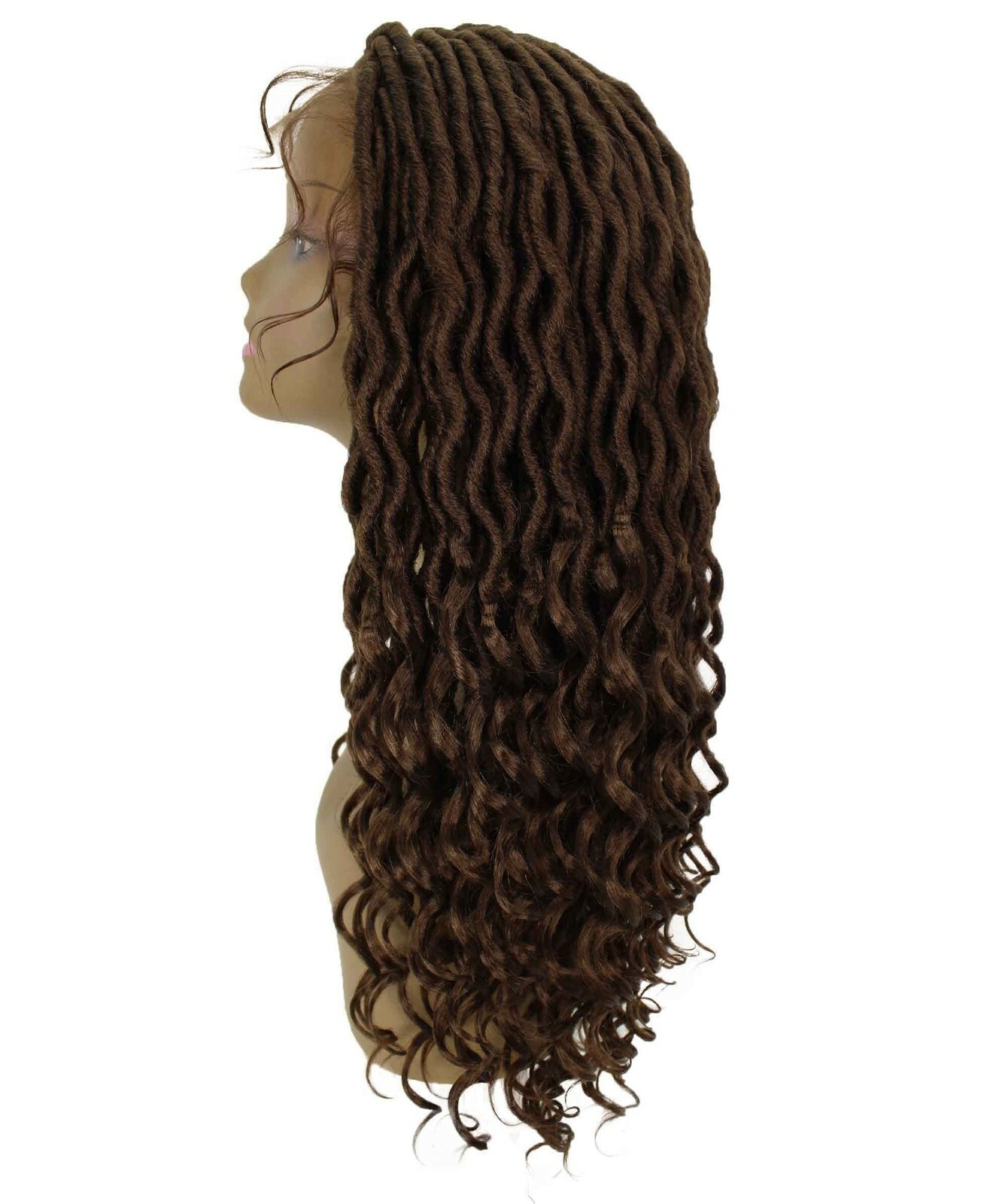 LUXLUXE Andrea 4×4 Curly Long 4X4 Hand Tied Lace Braid Mahogany Brown Wig