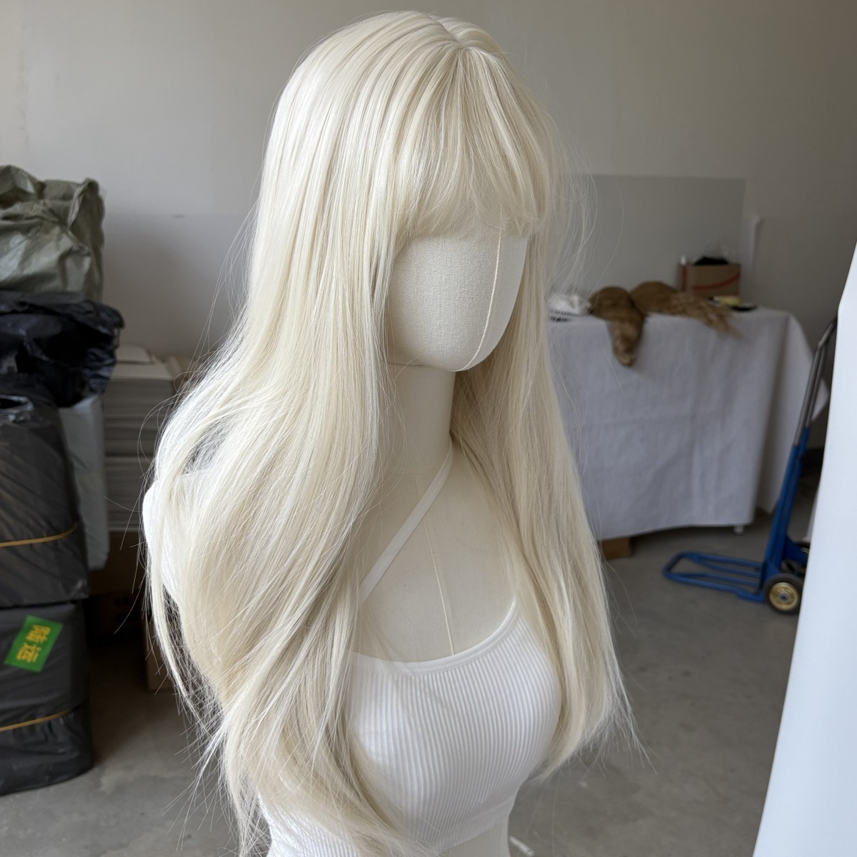 Long Straight Synthetic Hair Costume Wigs With Bangs Platinum blonde Women