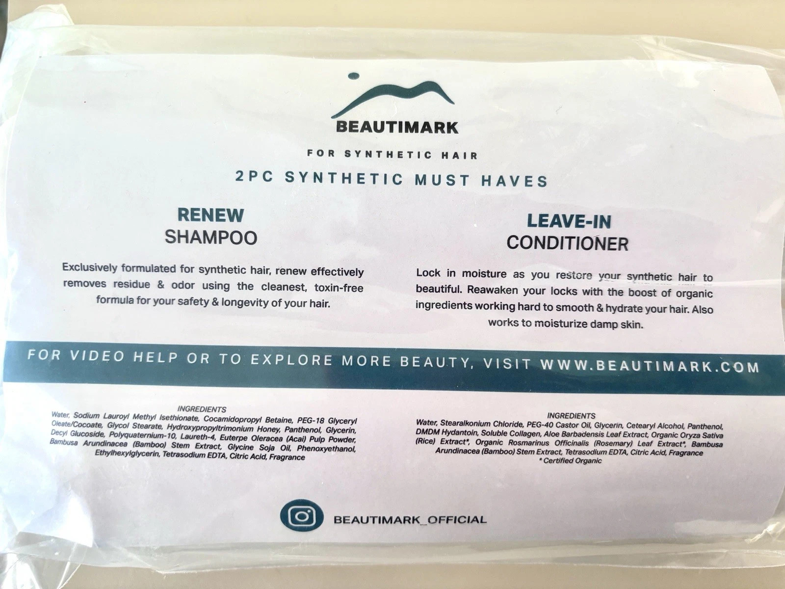 BEAUTIMARK Renew SHAMPOO + CONDITIONER – Wig Toupee Topper SYNTHETIC FIBER HAIR