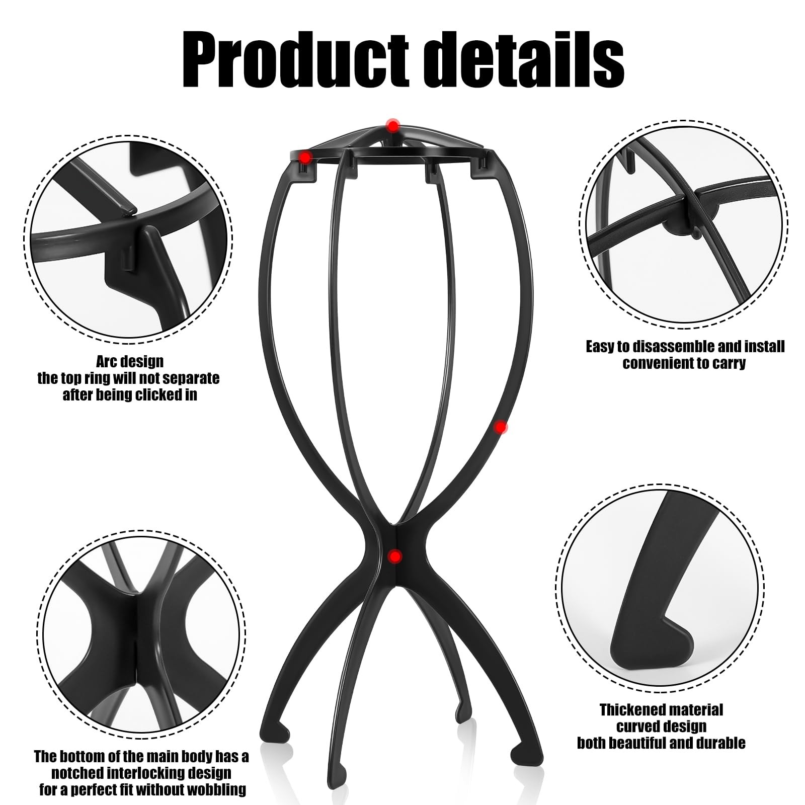 obeoby Wig Stand, Portable Holder Head Stand for All black (2 pack)