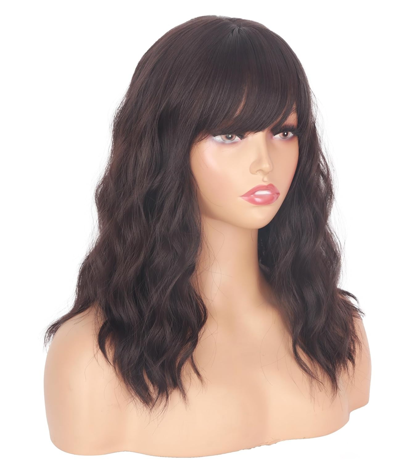 16 inch Dark Brown 6# Wavy Costume Wig bangs woman synthetic stage actress act