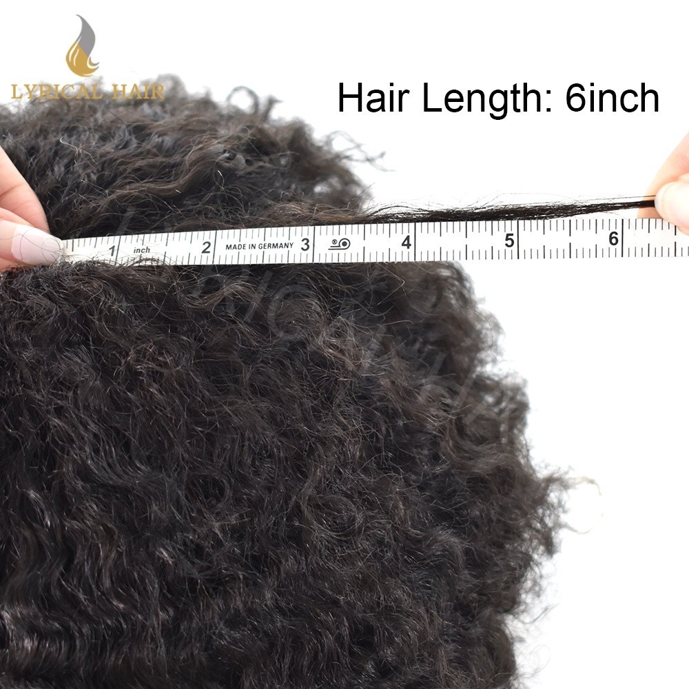 Afro Toupee For Black Men Kinky Curly All PU Human Hair Replacement System Wigs