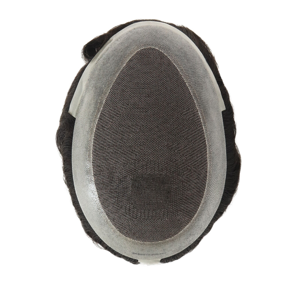 Mens Toupee Lace Center Human Hair Replacement Poly Skin System Hair Pieces
