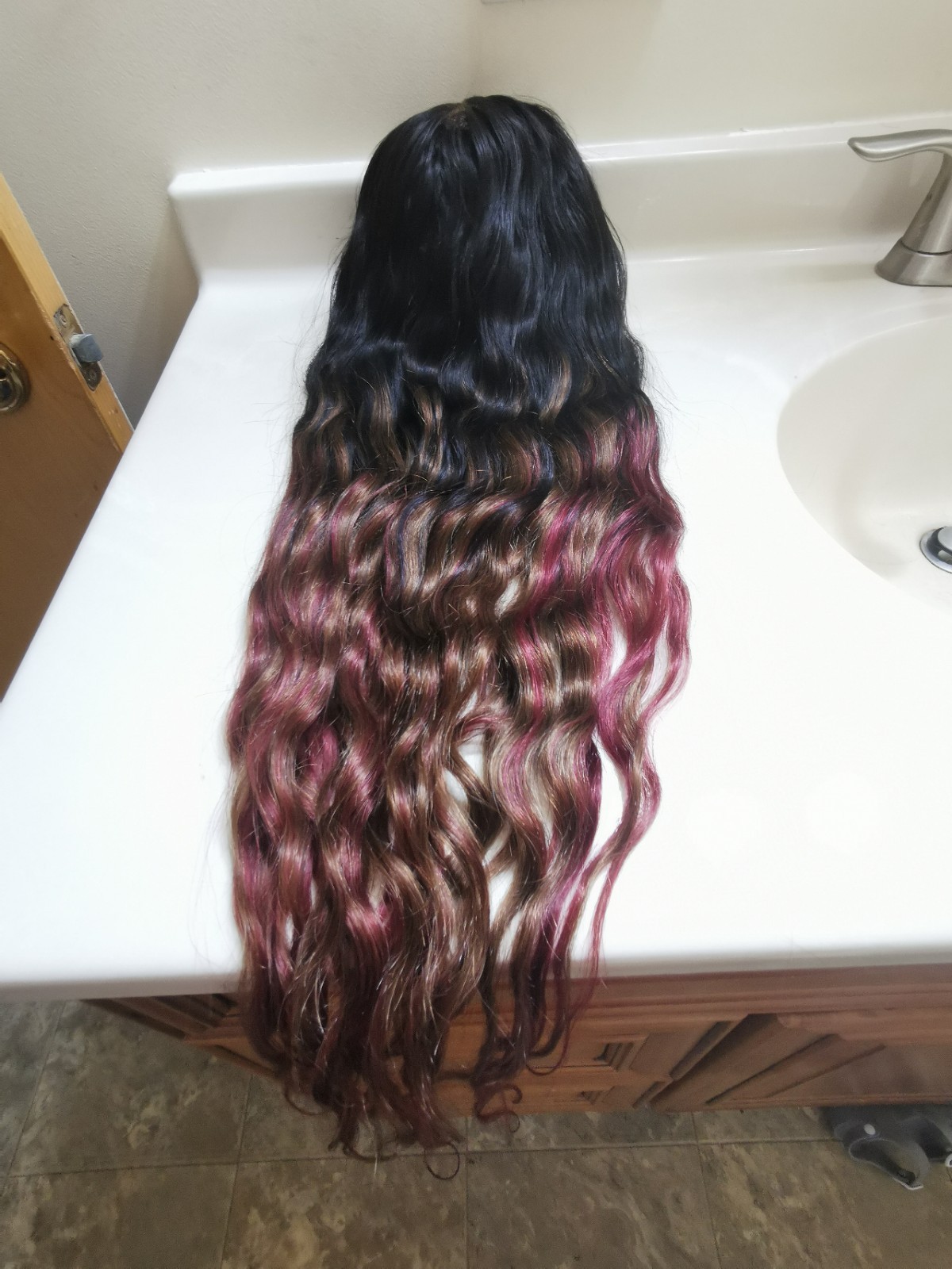 Quality 130 Density Ombre Straight Human Hair Glueless Closure Wig 28″ Handmade