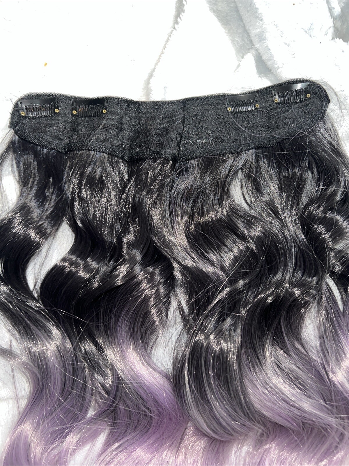 19” Black/Purple/Gray Wig With Attachments/hair-clips, Synthetic Hair