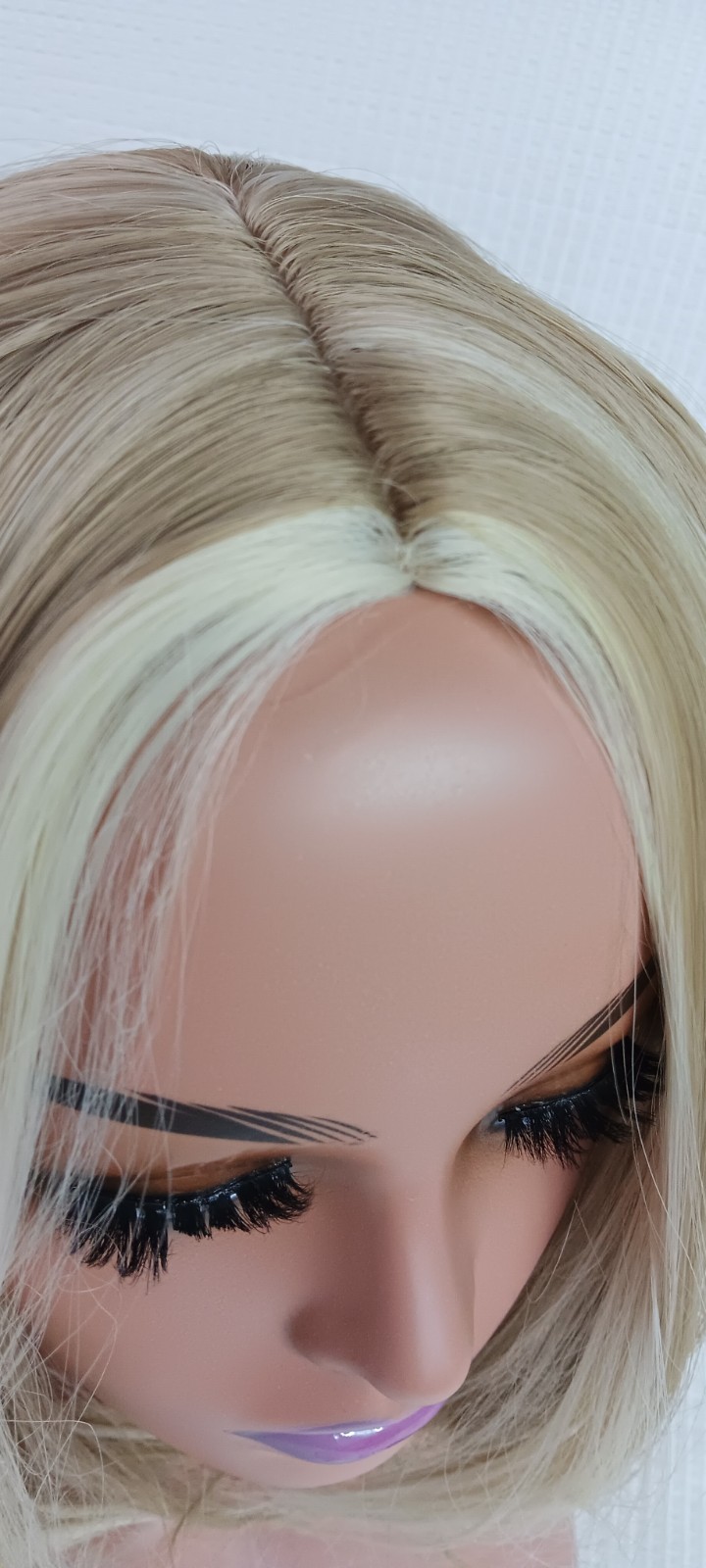 Women breathable net Cap synthetic Highlights shoulder length Straight 16″ wig