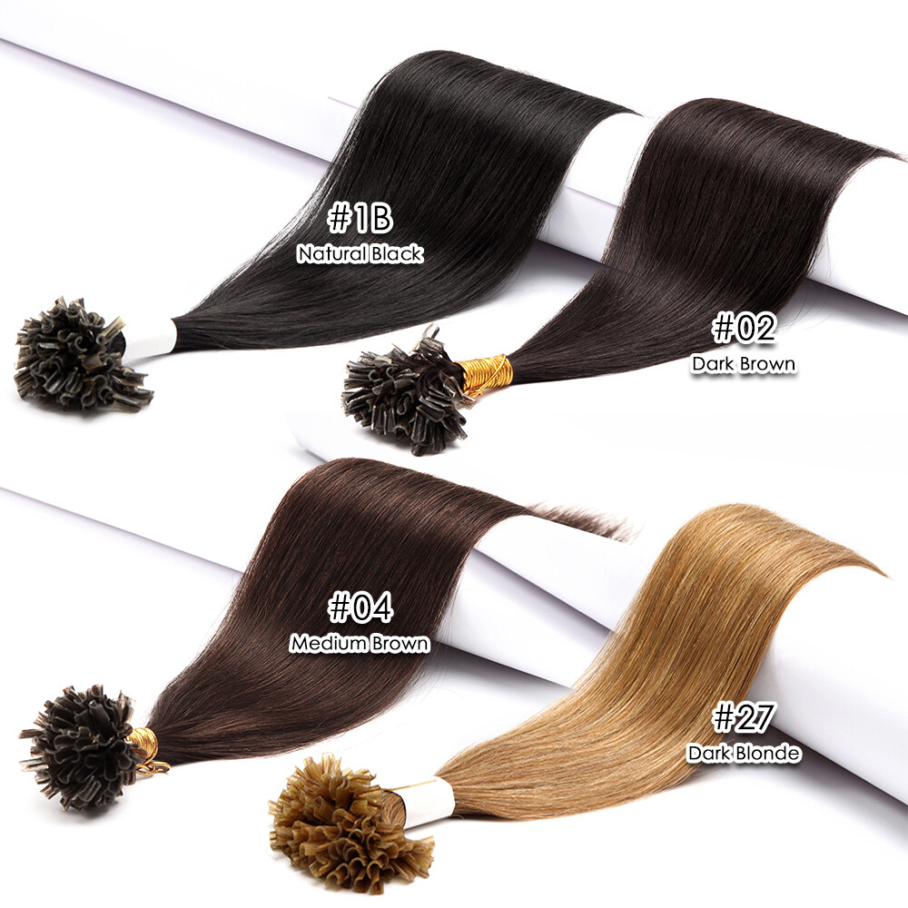 THICK 100PCS Russian 100 Remy Human Hair Extensions Nail U Tip Keratin Pre Bond