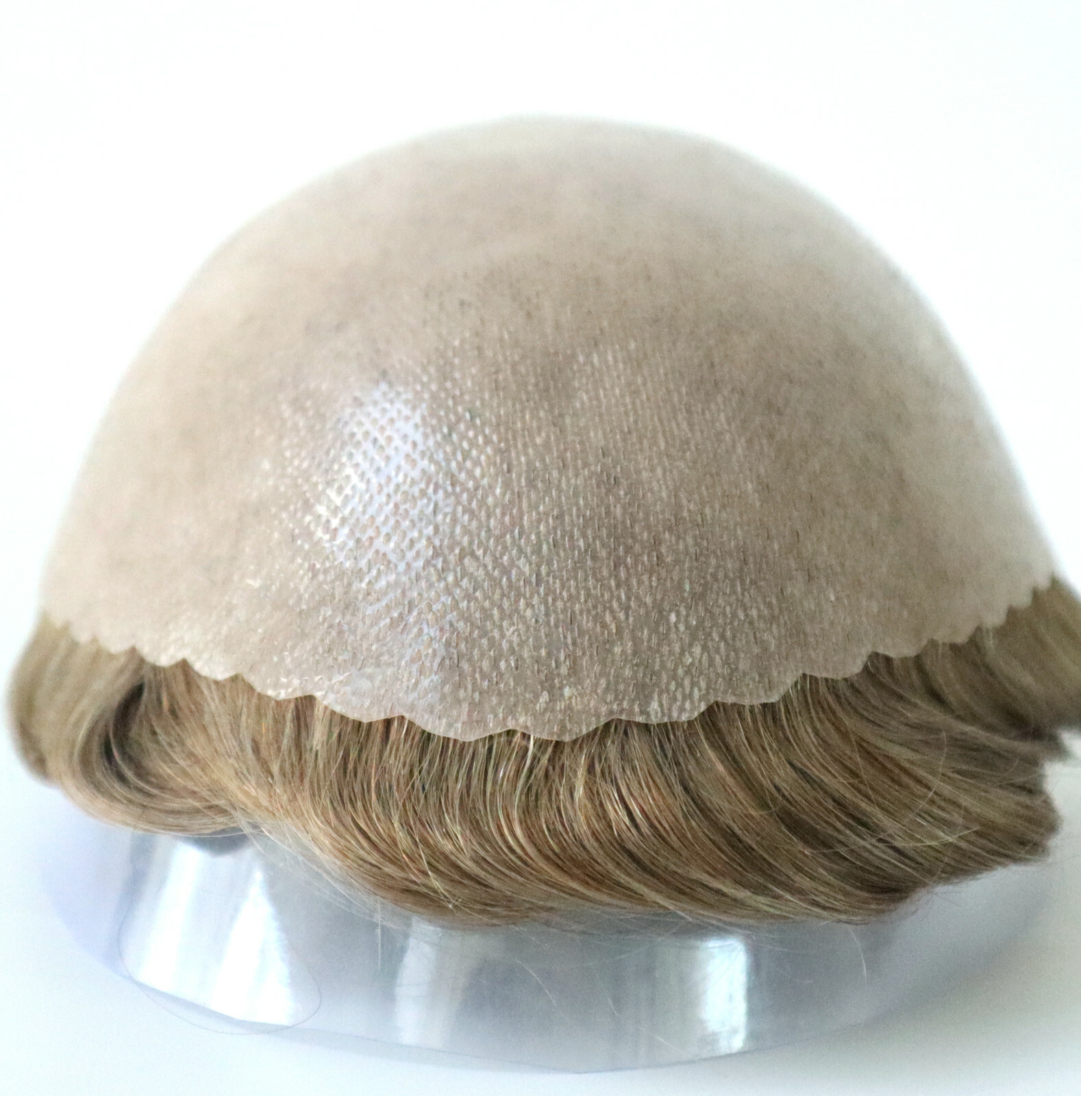Mens Human Hair Replacement System Poly Skin Scalloped Toupee Hairpieces #20