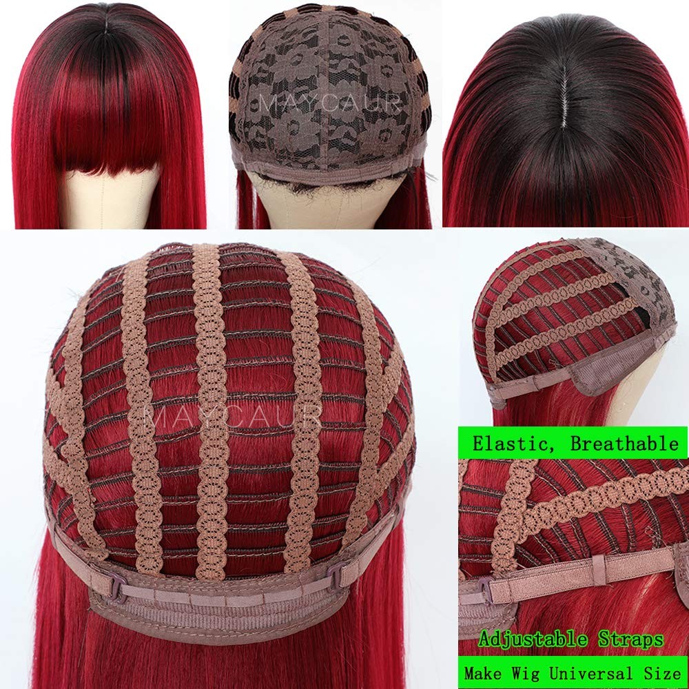 Maycaur White Orange Skunk Stripe Wigs Long Straight Synthetic Hair Wigs Full