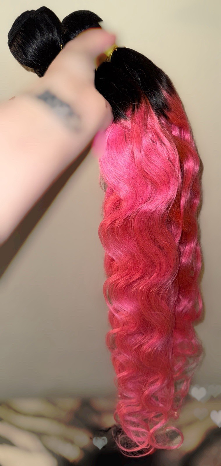 Beautiful,3 Bundle Pack,100% Human Hair,28 Inch, Pink W/Black At Roots,Cosplay