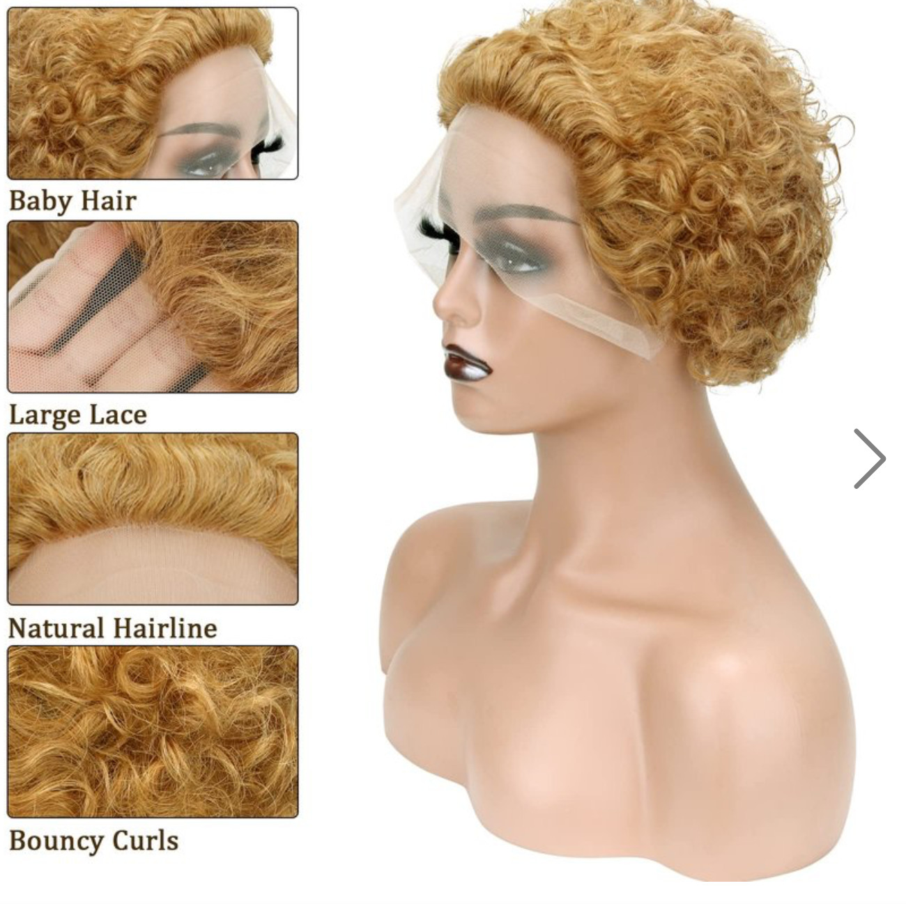 Pixie Cut Wig Dk Blond Short Curly LaceFront HumanHair Plucked Bleach Knots NEW
