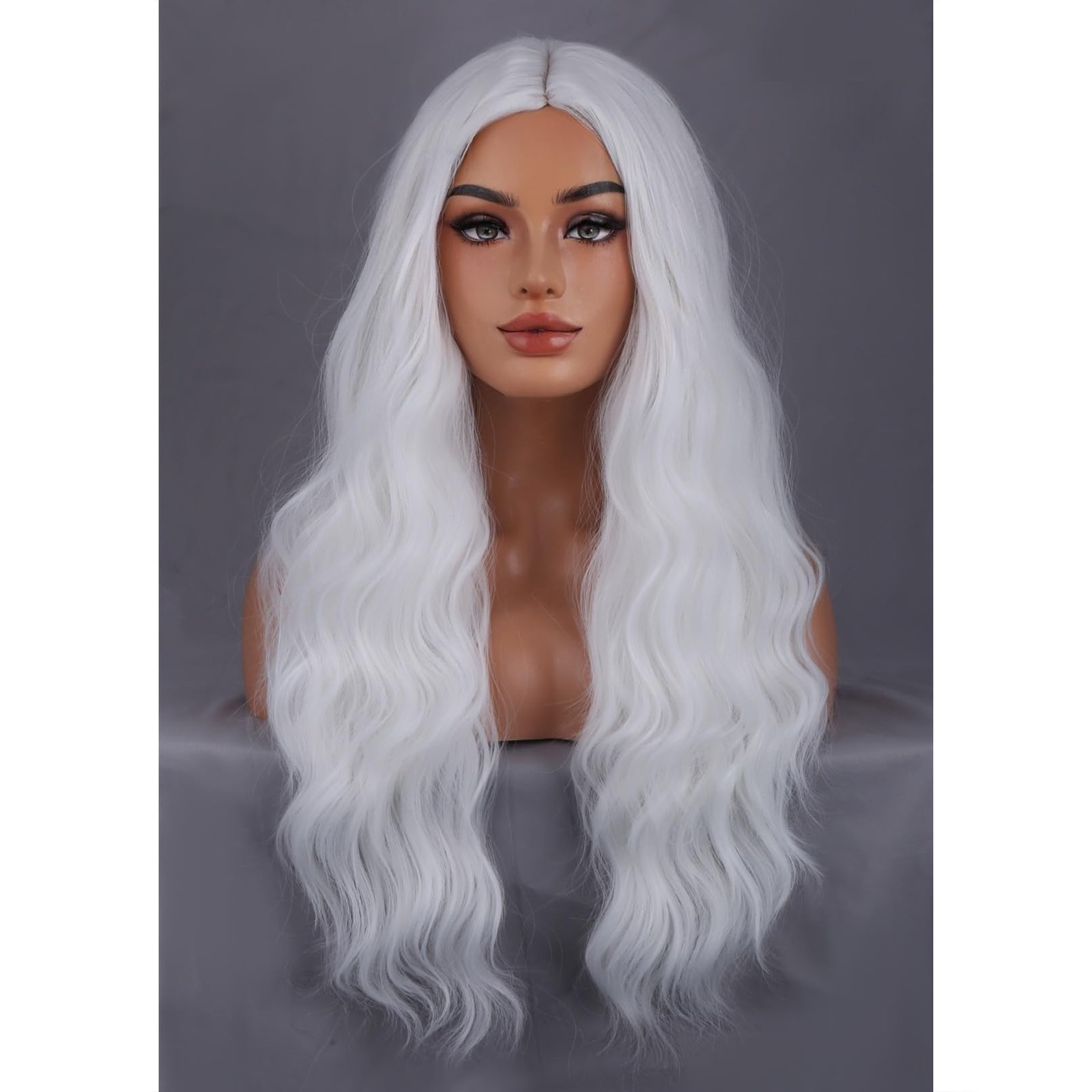 White Wigs Long Wavy Wig for Women Natural Curly White Colored Heat Resistant…